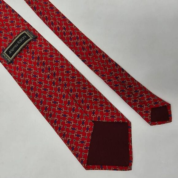 ARTEMIO ITALIANI ITALY SILK TIE RED BLUE GOLD HORSE BIT PATTERN SMOOTH 3.75" - Picture 2 of 2